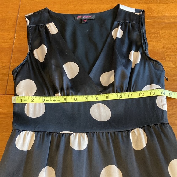 Vintage Betsey Johnson Womens Size 6 100% Silk Black Mini Dress Polka Dots Pinup - Picture 8 of 9